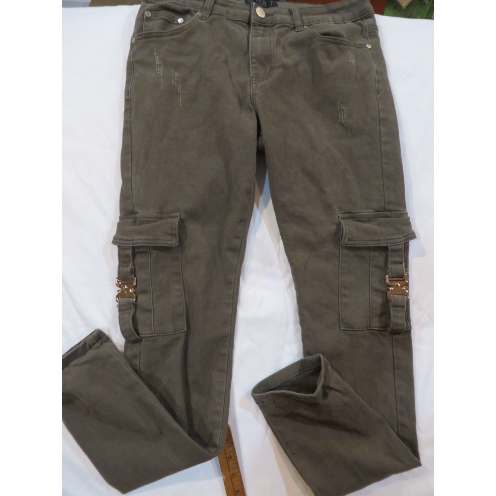 THRT strap Buckle Olive Green skinny Cargo jeans distressed 34 inseam 31